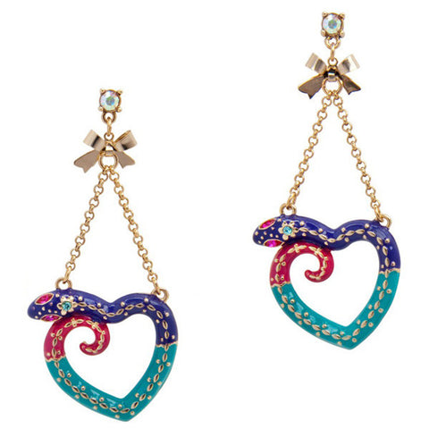 Snake Heart Dangling Stud Earrings